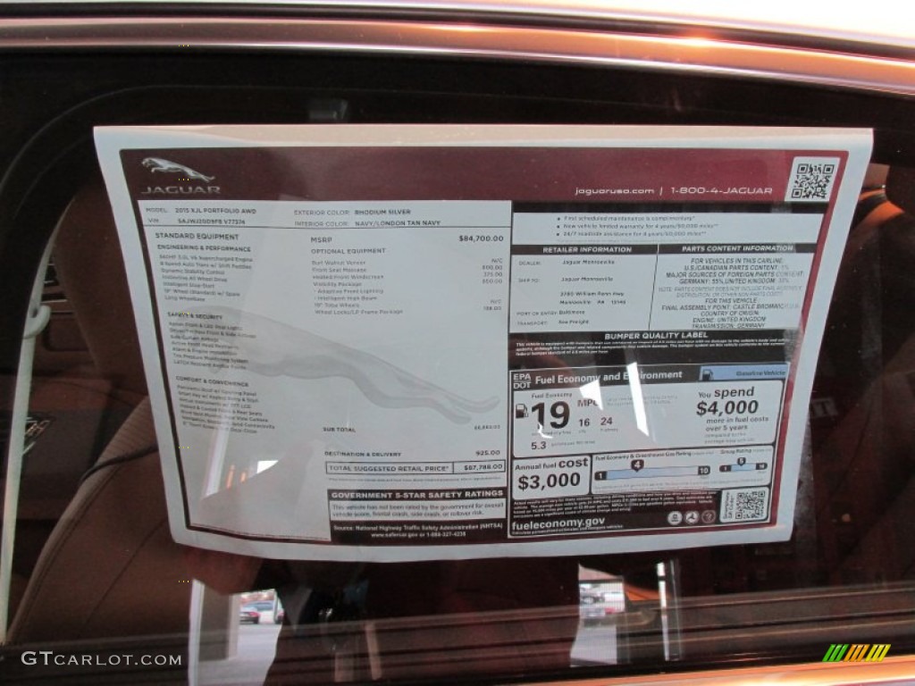 2015 Jaguar XJ XJL Portfolio AWD Window Sticker Photo #99770345