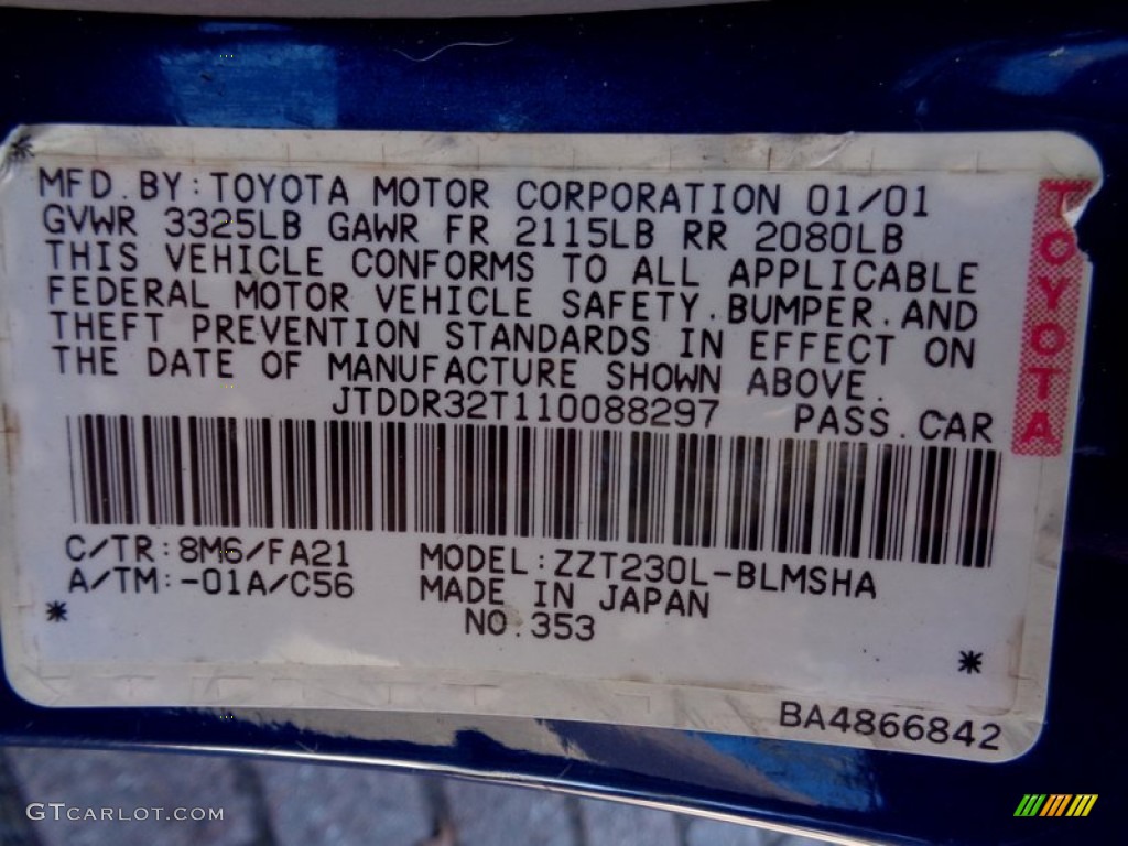 2001 Celica Color Code 8M6 for Spectra Blue Mica Photo #99776105