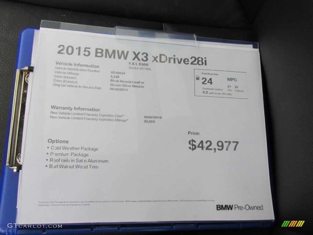 2015 X3 xDrive28i - Glacier Silver Metallic / Black photo #12