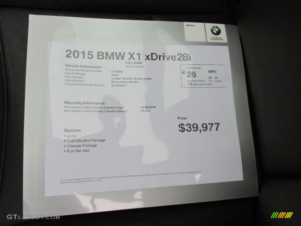 2015 X1 xDrive28i - Mineral Grey Metallic / Black photo #12
