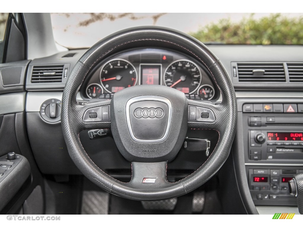 2006 Audi A4 2.0T quattro Sedan Ebony Steering Wheel Photo #99889929