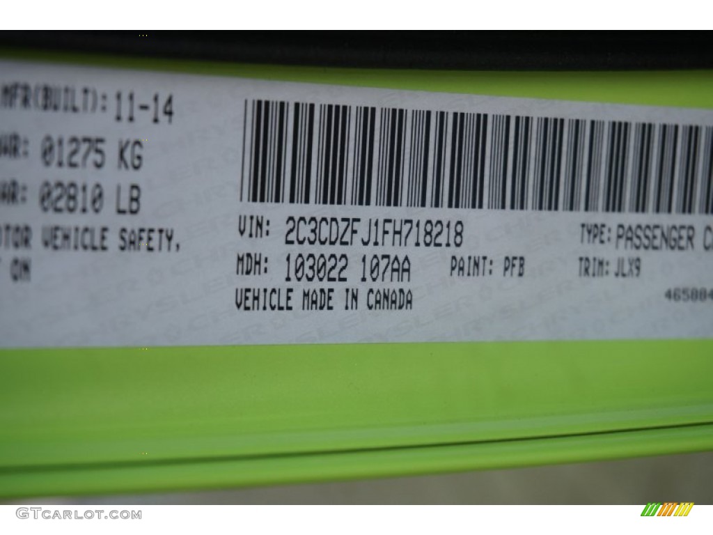2015 Challenger Color Code PFB for Sublime Green Pearl Photo #99932484