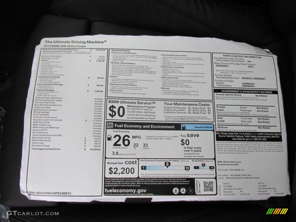 2015 BMW 4 Series 428i xDrive Coupe Window Sticker Photos