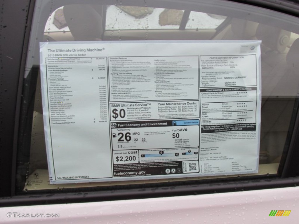 2015 3 Series 328i xDrive Sedan - Alpine White / Venetian Beige photo #10
