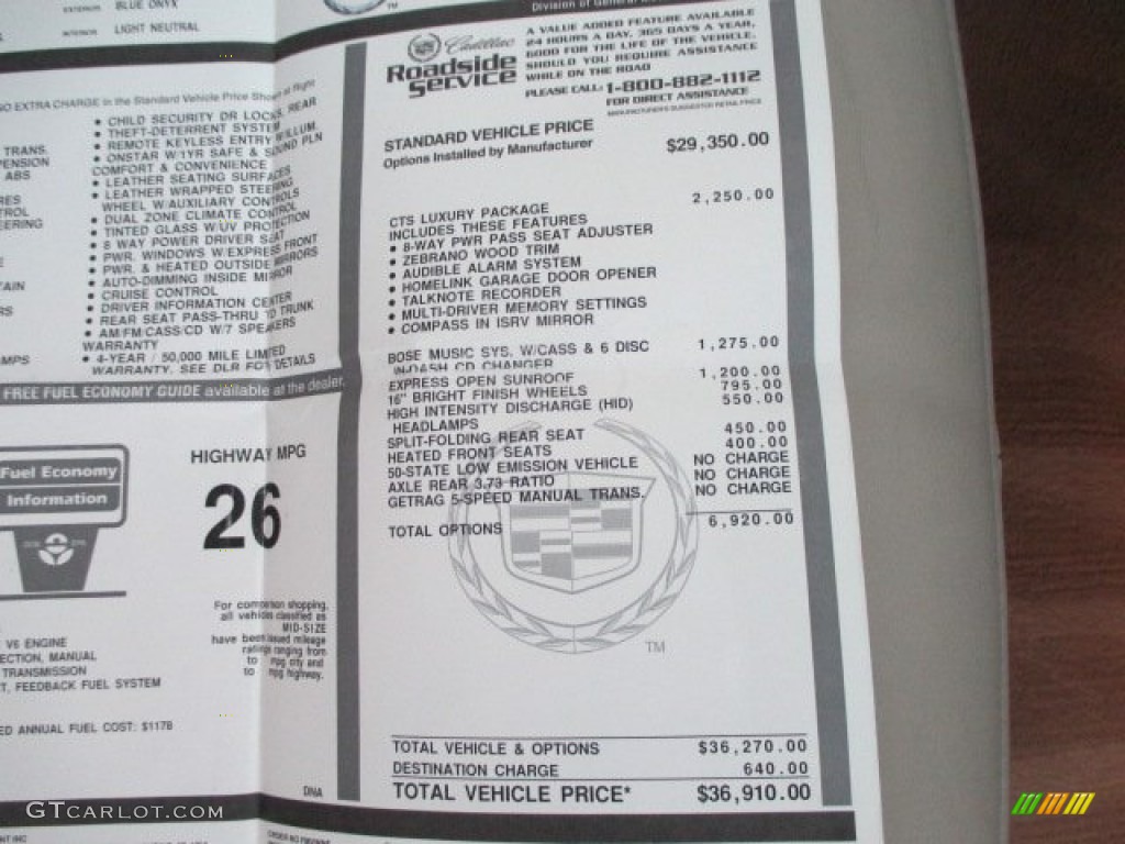 2003 Cadillac CTS Sedan Window Sticker Photos