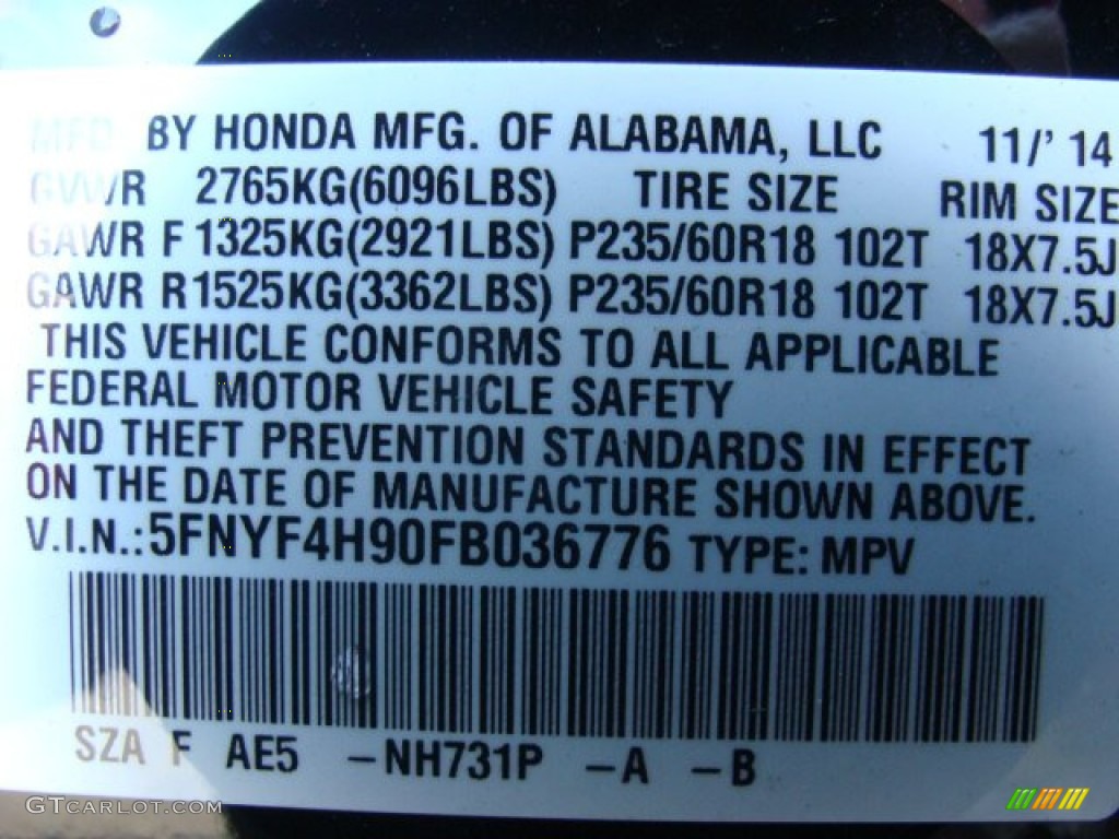 2015 Pilot Touring 4WD - Crystal Black Pearl / Black photo #5